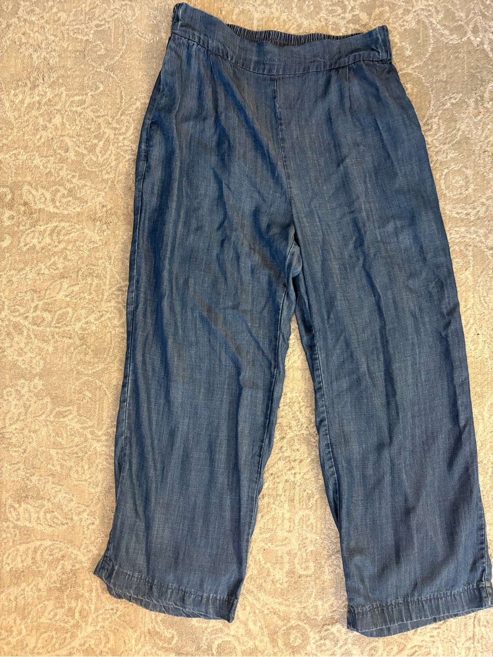 Calvin Klein Blue Elastic-Waist Denim-Style Pants